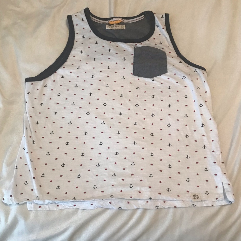 Free Planet Tank Top Stars & Anchors 4th of July Patriotic Nautical Red White